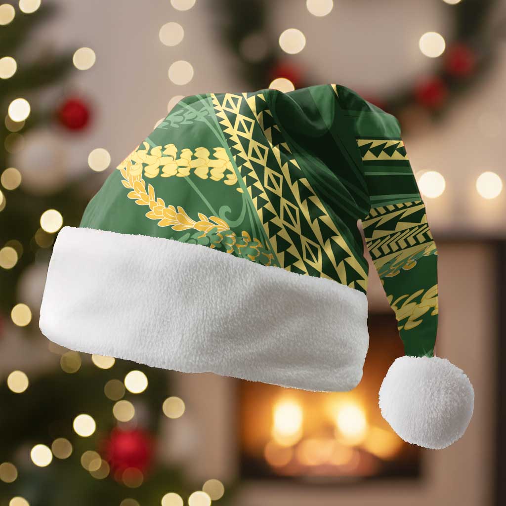 Polynesian Puakeniken Pikake Twisted Lei Christmas Santa Hat Emerald LT7 Without Fur Emerald - Polynesian Pride