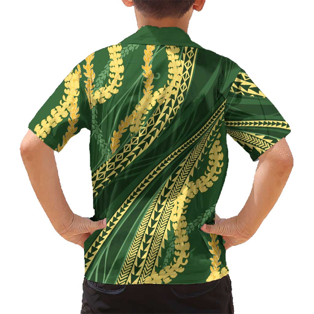 Polynesian Puakeniken Pikake Twisted Lei Family Matching Mermaid Dress and Hawaiian Shirt Emerald LT7 - Polynesian Pride