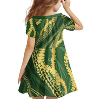 Polynesian Puakeniken Pikake Twisted Lei Family Matching Mermaid Dress and Hawaiian Shirt Emerald LT7 - Polynesian Pride