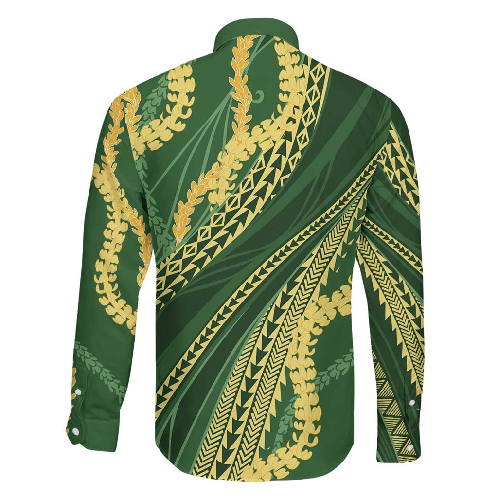 Polynesian Puakeniken Pikake Twisted Lei Family Matching Mermaid Dress and Hawaiian Shirt Emerald LT7 - Polynesian Pride