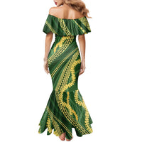 Polynesian Puakeniken Pikake Twisted Lei Family Matching Mermaid Dress and Hawaiian Shirt Emerald LT7 - Polynesian Pride
