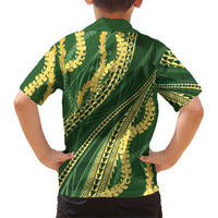 Polynesian Puakeniken Pikake Twisted Lei Family Matching Off Shoulder Maxi Dress and Hawaiian Shirt Emerald LT7 - Polynesian Pride