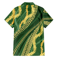 Polynesian Puakeniken Pikake Twisted Lei Family Matching Off Shoulder Maxi Dress and Hawaiian Shirt Emerald LT7 - Polynesian Pride