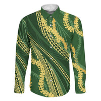 Polynesian Puakeniken Pikake Twisted Lei Family Matching Short Sleeve Bodycon Dress and Hawaiian Shirt Emerald LT7 Dad's Shirt - Long Sleeve Emerald - Polynesian Pride