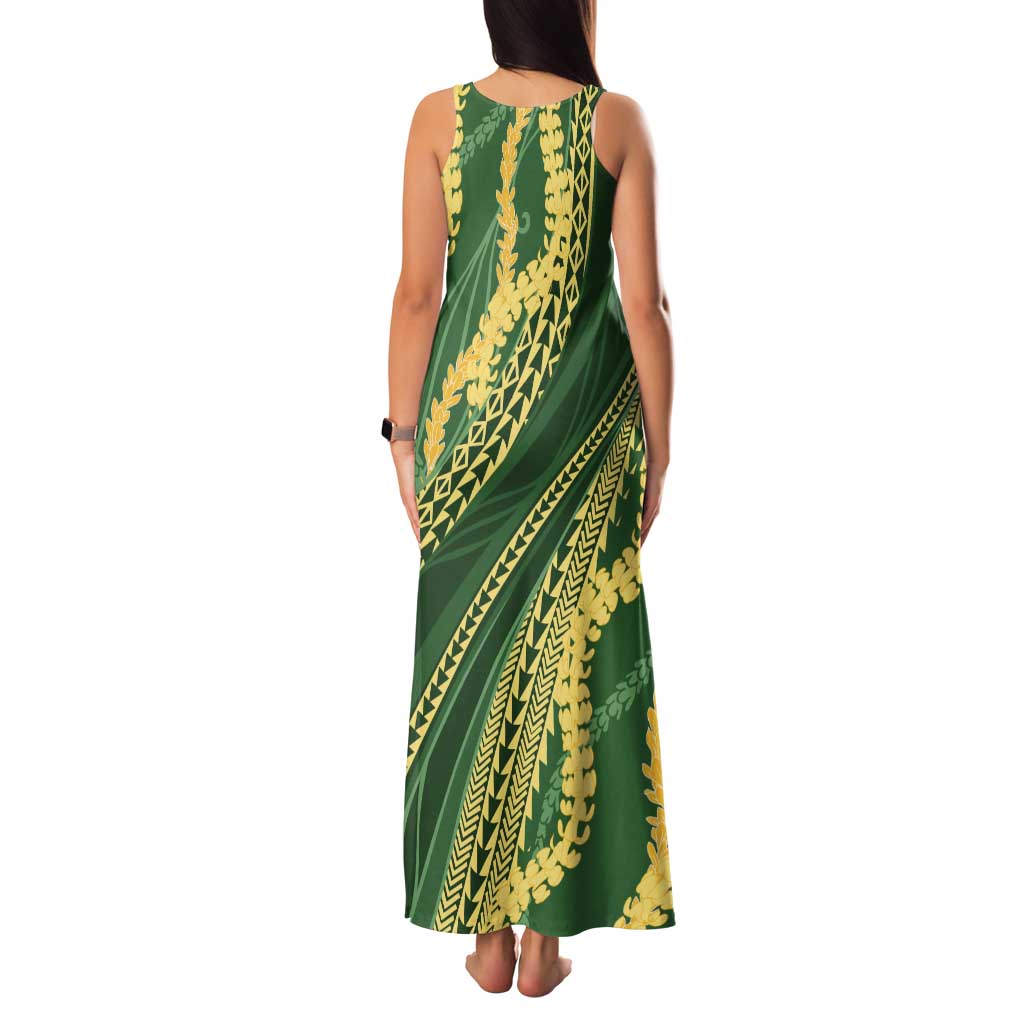Polynesian Puakeniken Pikake Twisted Lei Family Matching Tank Maxi Dress and Hawaiian Shirt Emerald LT7 - Polynesian Pride