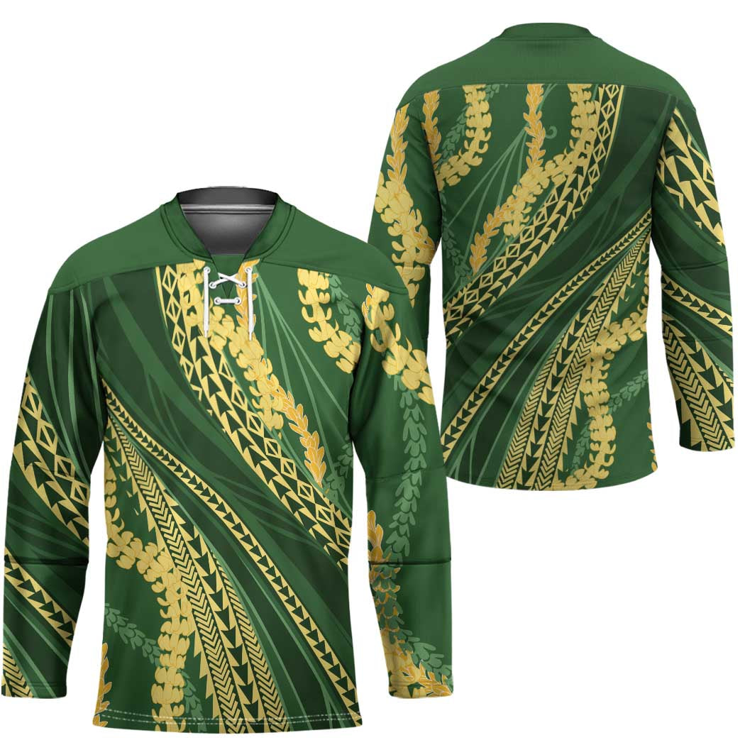 Polynesian Puakeniken Pikake Twisted Lei Hockey Jersey Emerald - Polynesian Pride