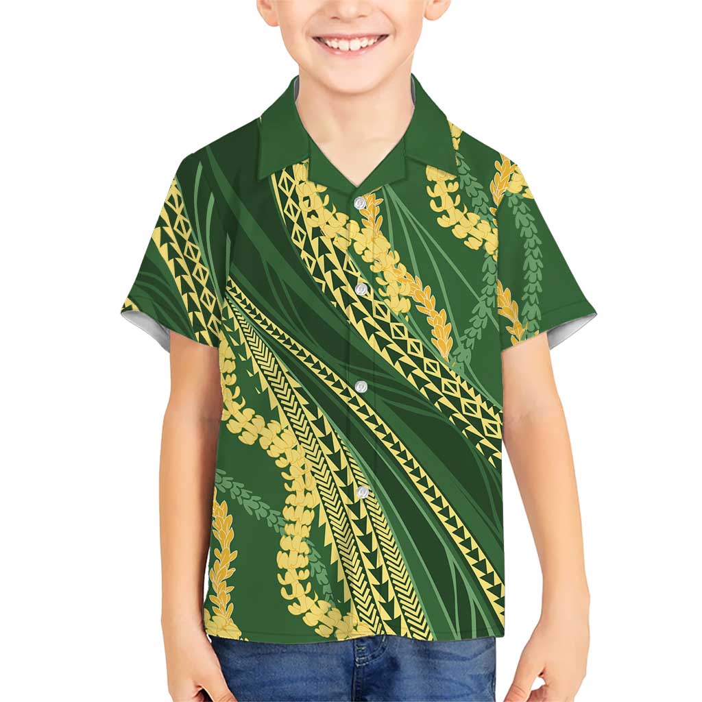 Polynesian Puakeniken Pikake Twisted Lei Kid Hawaiian Shirt Emerald - Polynesian Pride