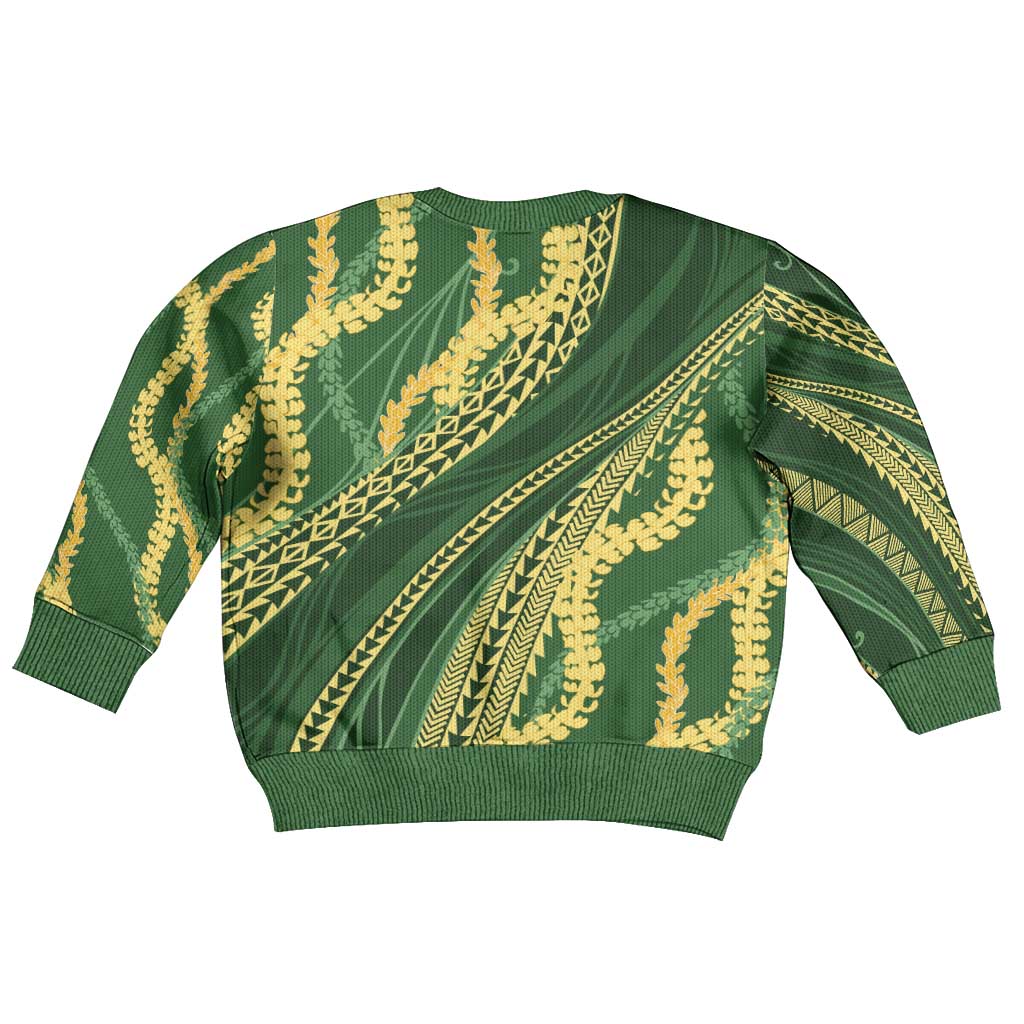 Polynesian Puakeniken Pikake Twisted Lei Kid Ugly Christmas Sweater Emerald LT7 - Polynesian Pride