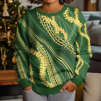 Polynesian Puakeniken Pikake Twisted Lei Kid Ugly Christmas Sweater Emerald LT7 - Polynesian Pride