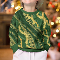 Polynesian Puakeniken Pikake Twisted Lei Kid Ugly Christmas Sweater Emerald LT7 - Polynesian Pride
