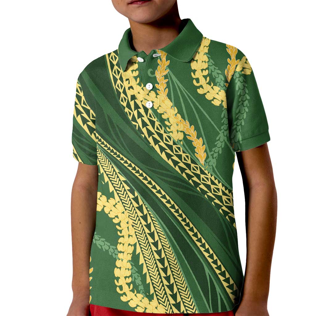 Polynesian Puakeniken Pikake Twisted Lei Kid Polo Shirt Emerald LT7 Kid Emerald - Polynesian Pride