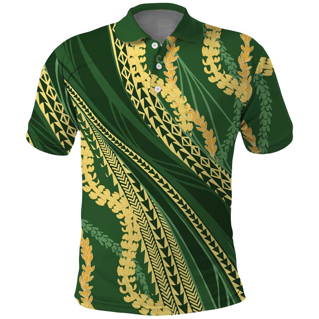 Polynesian Puakeniken Pikake Twisted Lei Polo Shirt Emerald LT7 Emerald - Polynesian Pride