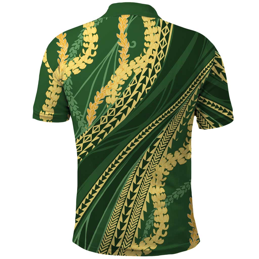 Polynesian Puakeniken Pikake Twisted Lei Polo Shirt Emerald LT7 - Polynesian Pride