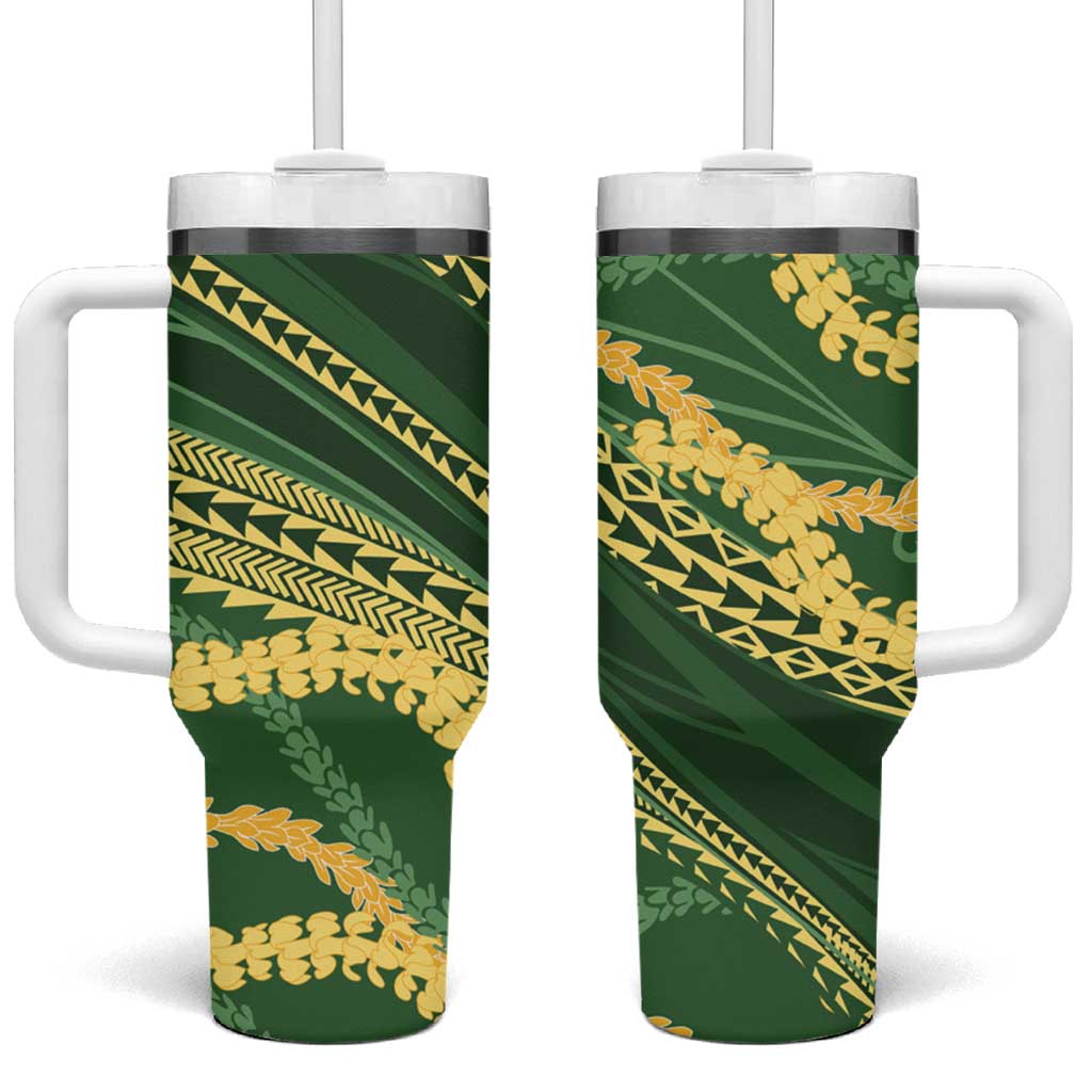 Polynesian Puakeniken Pikake Twisted Lei Tumbler With Handle Emerald LT7 One Size: 40 oz Emerald - Polynesian Pride