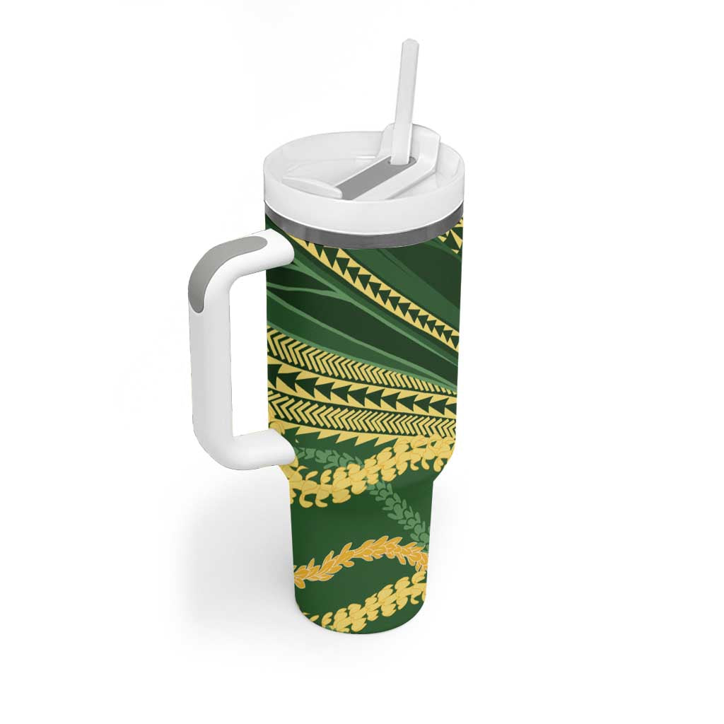 Polynesian Puakeniken Pikake Twisted Lei Tumbler With Handle Emerald LT7 - Polynesian Pride