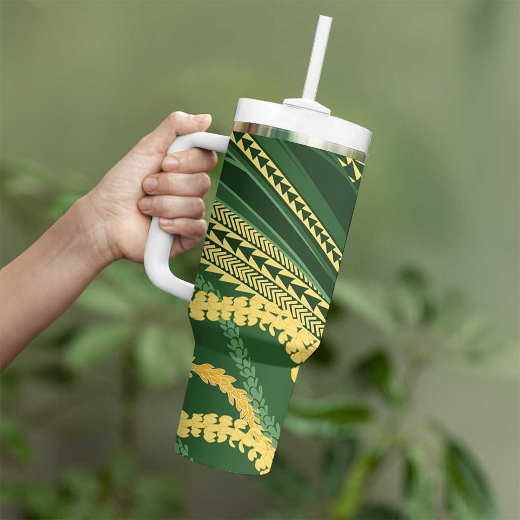 Polynesian Puakeniken Pikake Twisted Lei Tumbler With Handle Emerald LT7 - Polynesian Pride
