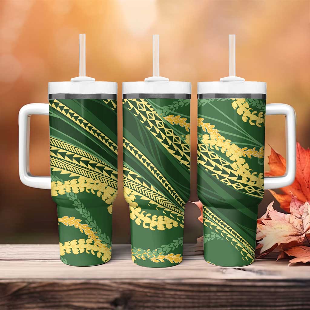 Polynesian Puakeniken Pikake Twisted Lei Tumbler With Handle Emerald LT7 - Polynesian Pride