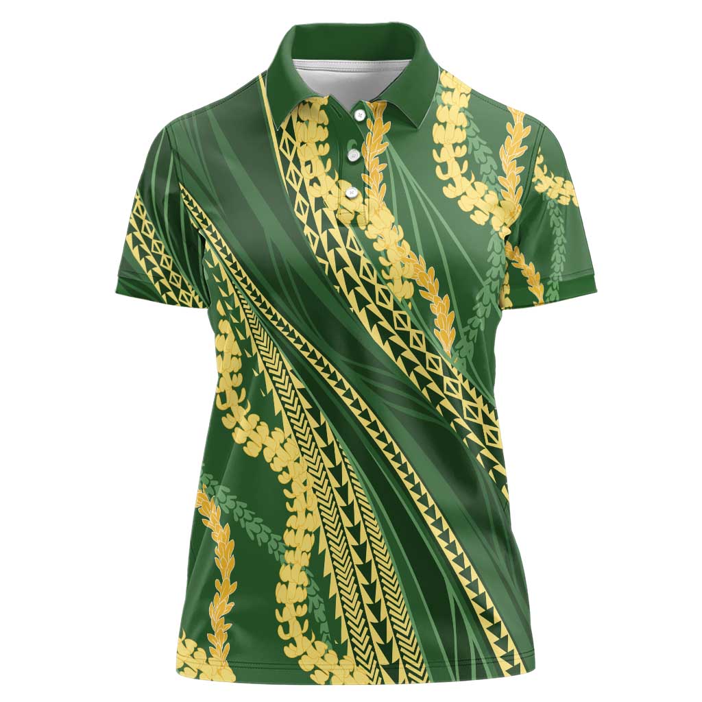 Polynesian Puakeniken Pikake Twisted Lei Women Polo Shirt Emerald - Polynesian Pride