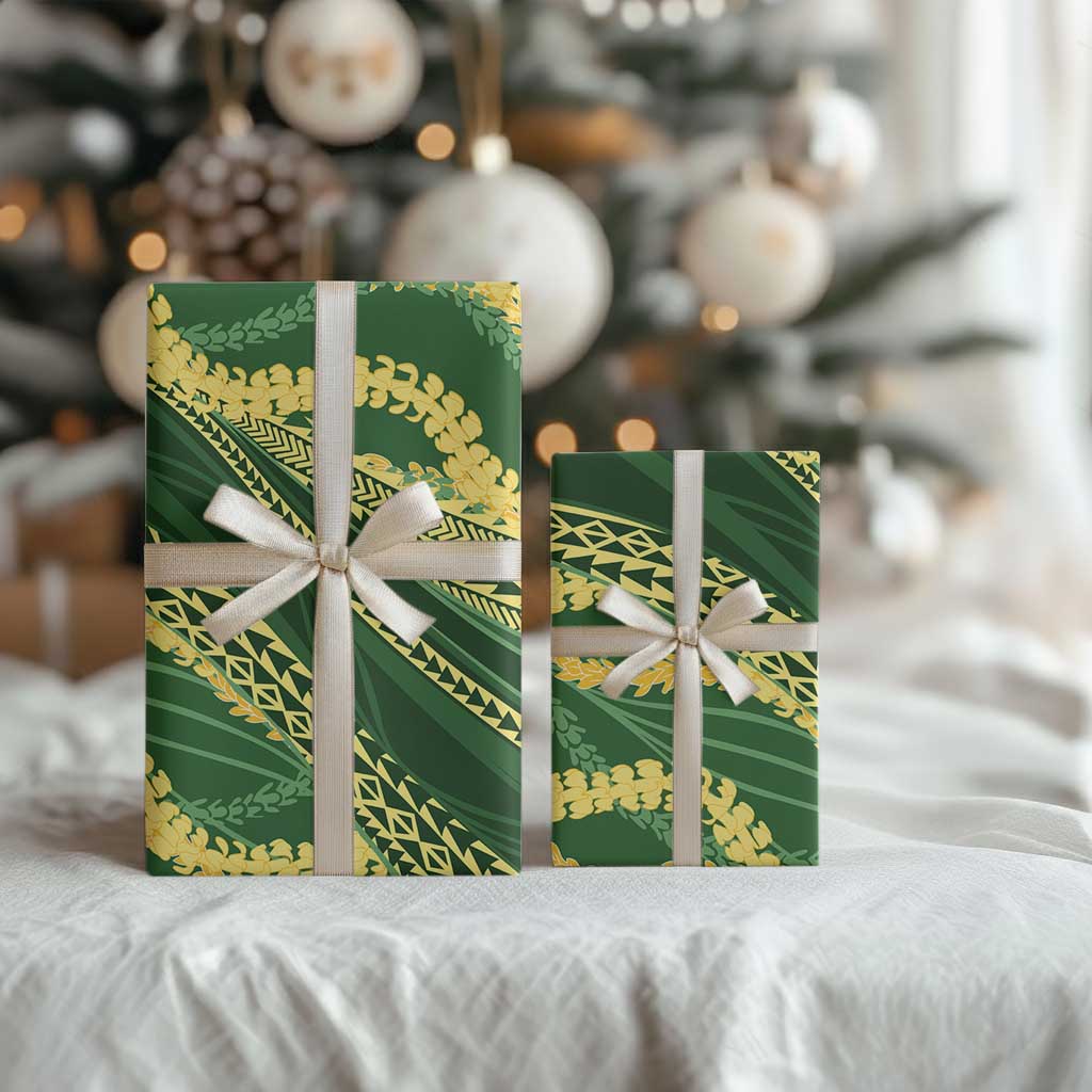 Polynesian Puakeniken Pikake Twisted Lei Wrapping Paper Emerald