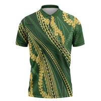 Polynesian Puakeniken Pikake Twisted Lei Zipper Polo Shirt Emerald LT7 Emerald - Polynesian Pride