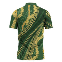Polynesian Puakeniken Pikake Twisted Lei Zipper Polo Shirt Emerald LT7 - Polynesian Pride