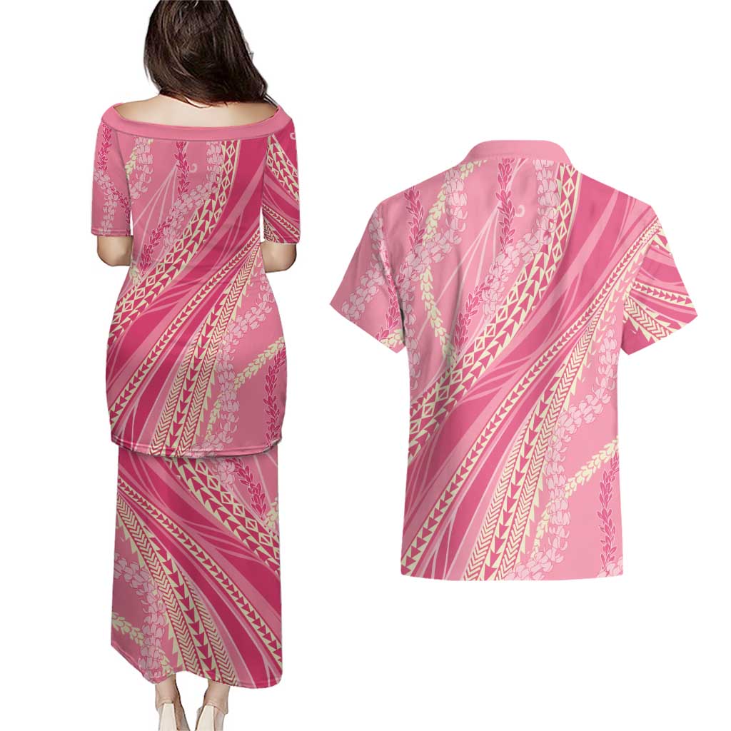 Polynesian Puakeniken Pikake Twisted Lei Couples Matching Puletasi and Hawaiian Shirt Rose Pink - Polynesian Pride