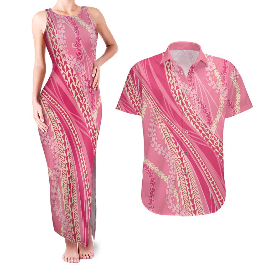 Polynesian Puakeniken Pikake Twisted Lei Couples Matching Tank Maxi Dress and Hawaiian Shirt Rose Pink LT7 Rose Pink - Polynesian Pride