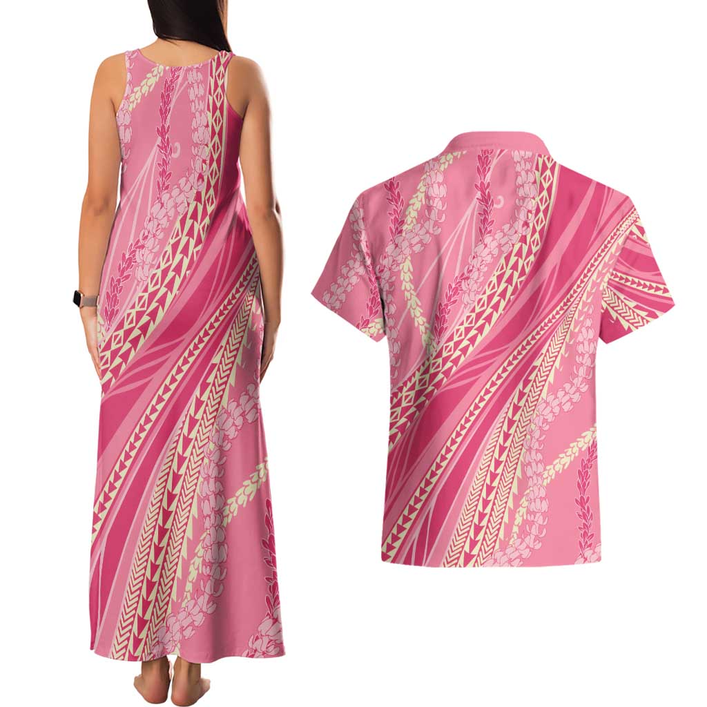 Polynesian Puakeniken Pikake Twisted Lei Couples Matching Tank Maxi Dress and Hawaiian Shirt Rose Pink LT7 - Polynesian Pride