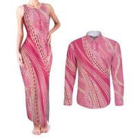 Polynesian Puakeniken Pikake Twisted Lei Couples Matching Tank Maxi Dress and Long Sleeve Button Shirt Rose Pink LT7 Rose Pink - Polynesian Pride