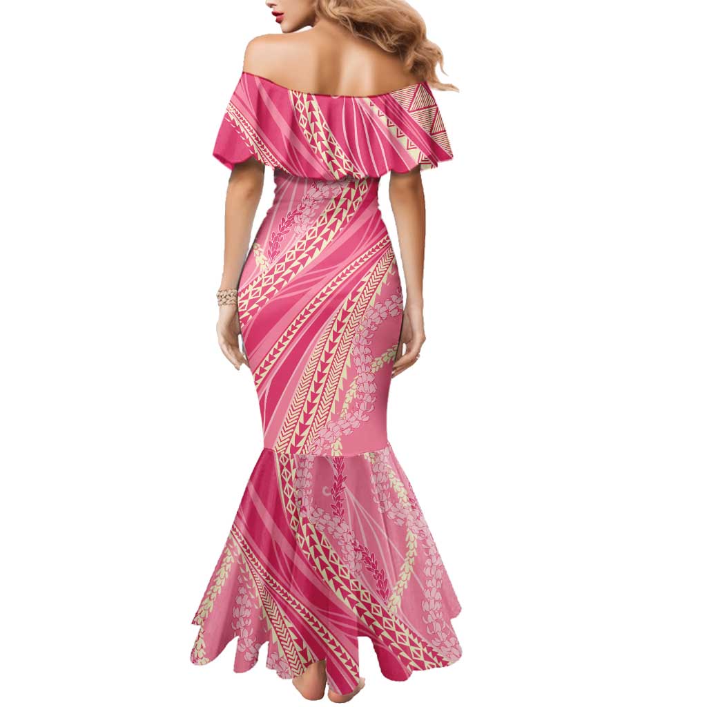 Polynesian Puakeniken Pikake Twisted Lei Family Matching Mermaid Dress and Hawaiian Shirt Rose Pink LT7 - Polynesian Pride