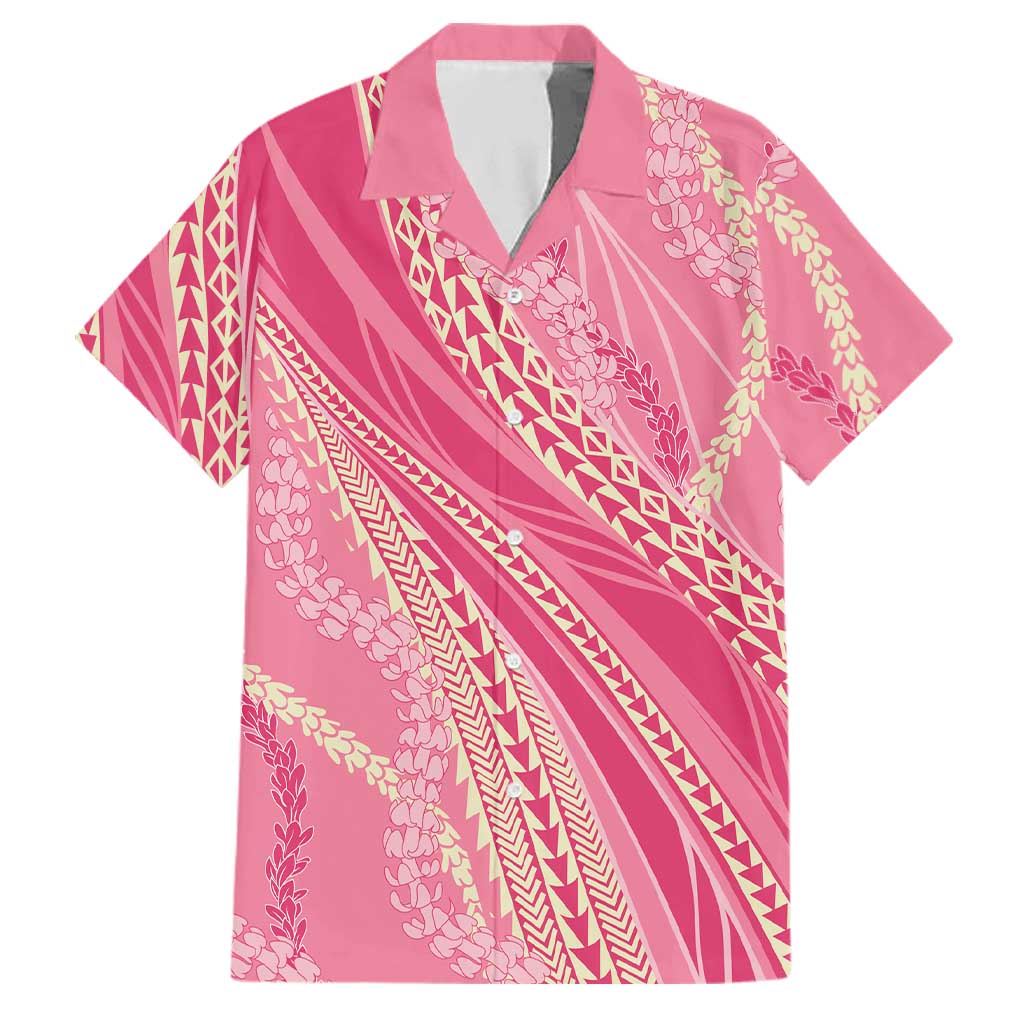 Polynesian Puakeniken Pikake Twisted Lei Family Matching Off The Shoulder Long Sleeve Dress and Hawaiian Shirt Rose Pink LT7 Dad's Shirt - Short Sleeve Rose Pink - Polynesian Pride
