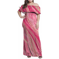 Polynesian Puakeniken Pikake Twisted Lei Family Matching Off Shoulder Maxi Dress and Hawaiian Shirt Rose Pink LT7 Mom's Dress Rose Pink - Polynesian Pride