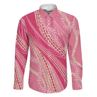 Polynesian Puakeniken Pikake Twisted Lei Family Matching Off Shoulder Short Dress and Hawaiian Shirt Rose Pink LT7 Dad's Shirt - Long Sleeve Rose Pink - Polynesian Pride