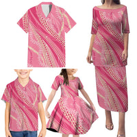 Polynesian Puakeniken Pikake Twisted Lei Family Matching Puletasi and Hawaiian Shirt Rose Pink LT7 - Polynesian Pride