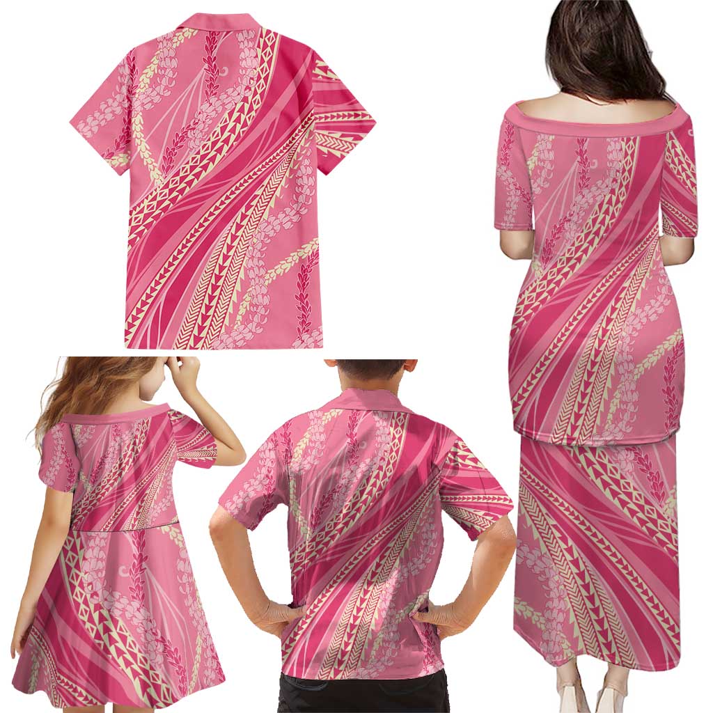 Polynesian Puakeniken Pikake Twisted Lei Family Matching Puletasi and Hawaiian Shirt Rose Pink LT7 - Polynesian Pride