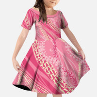 Polynesian Puakeniken Pikake Twisted Lei Family Matching Summer Maxi Dress and Hawaiian Shirt Rose Pink LT7 Daughter's Dress Rose Pink - Polynesian Pride