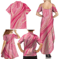 Polynesian Puakeniken Pikake Twisted Lei Family Matching Summer Maxi Dress and Hawaiian Shirt Rose Pink LT7 - Polynesian Pride