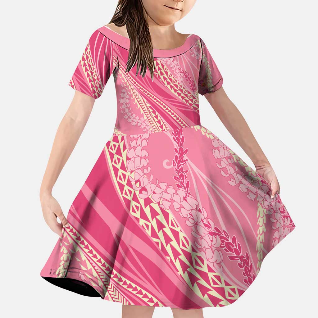 Polynesian Puakeniken Pikake Twisted Lei Family Matching Tank Maxi Dress and Hawaiian Shirt Rose Pink LT7 Daughter's Dress Rose Pink - Polynesian Pride