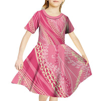 Polynesian Puakeniken Pikake Twisted Lei Kid Short Sleeve Dress Rose Pink - Polynesian Pride