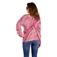 Polynesian Puakeniken Pikake Twisted Lei Off Shoulder Sweater Rose Pink LT7 - Polynesian Pride