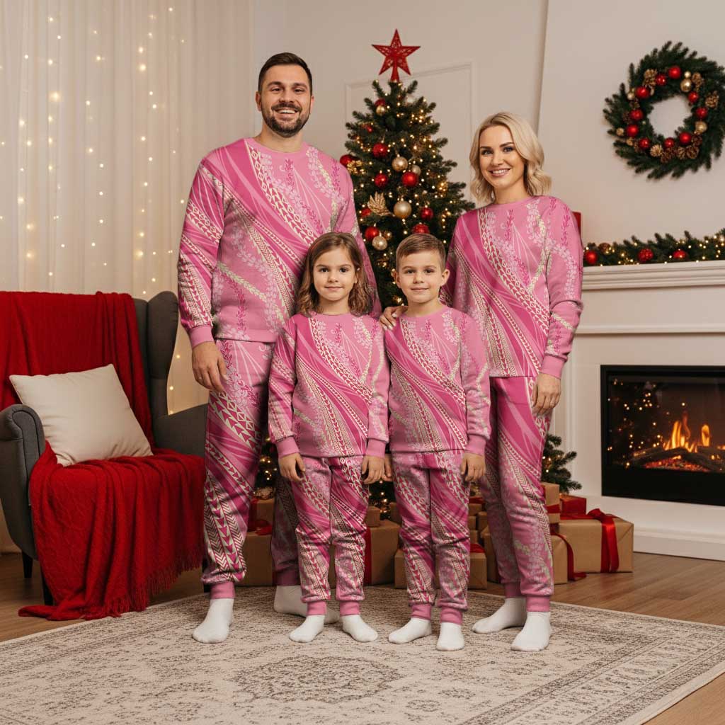 Polynesian Puakeniken Pikake Twisted Lei Christmas Pajama Set Rose Pink - Polynesian Pride