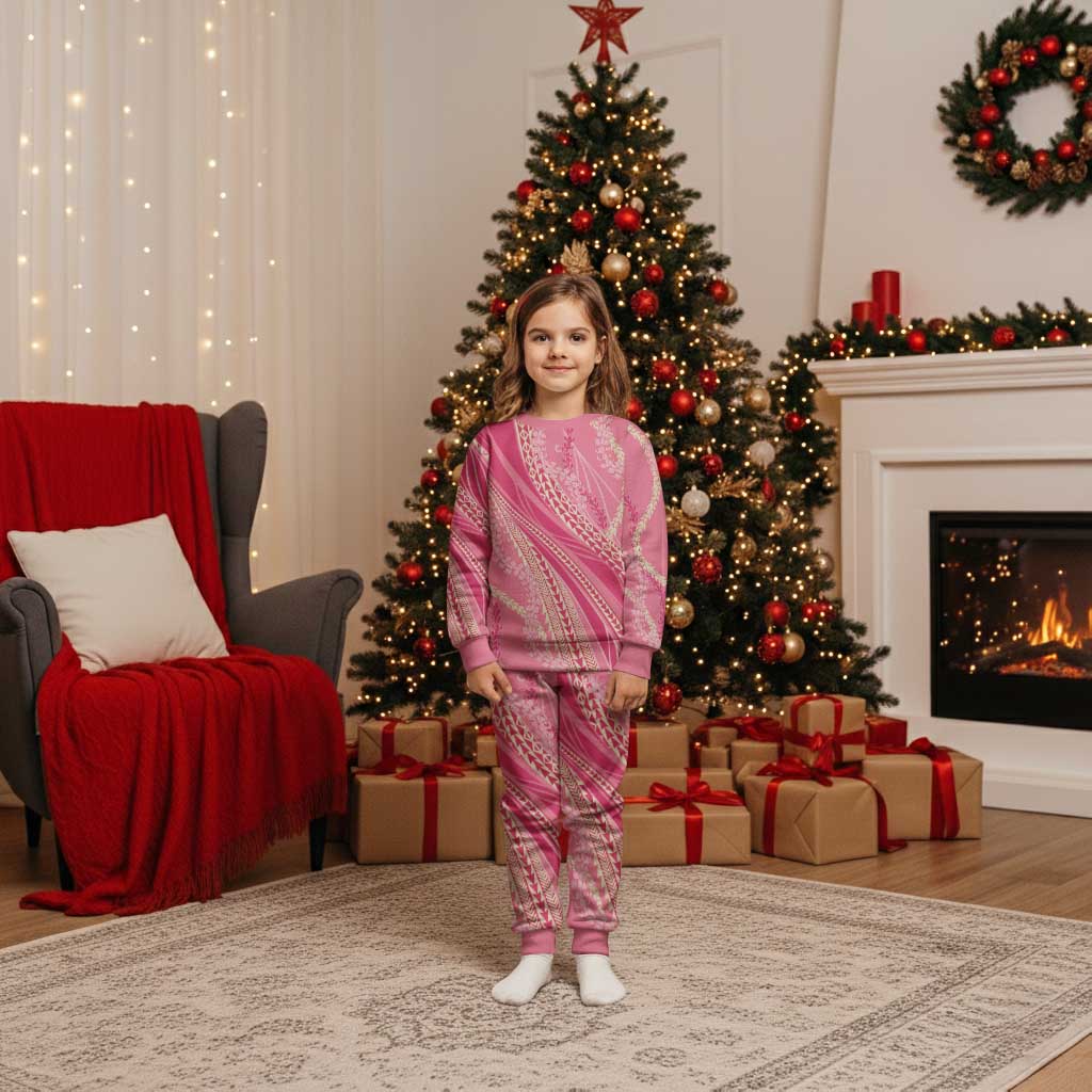 Polynesian Puakeniken Pikake Twisted Lei Christmas Pajama Set Rose Pink - Polynesian Pride