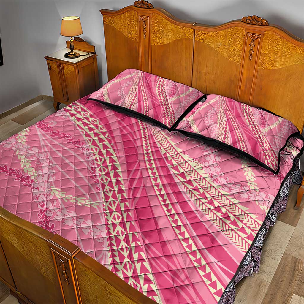 Polynesian Puakeniken Pikake Twisted Lei Quilt Bed Set Rose Pink - Polynesian Pride