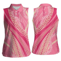 Polynesian Puakeniken Pikake Twisted Lei Women Sleeveless Polo Shirt Rose Pink LT7 - Polynesian Pride