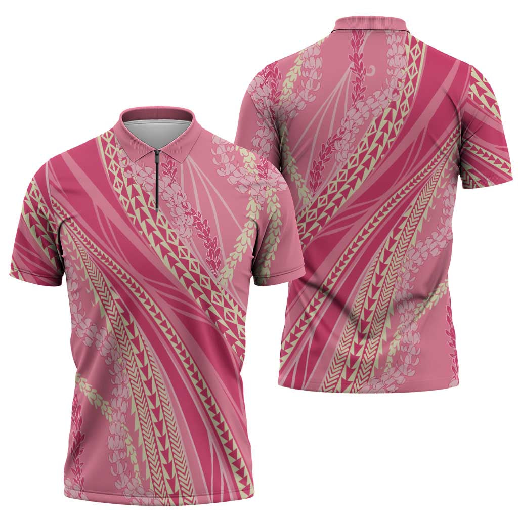 Polynesian Puakeniken Pikake Twisted Lei Zipper Polo Shirt Rose Pink - Polynesian Pride