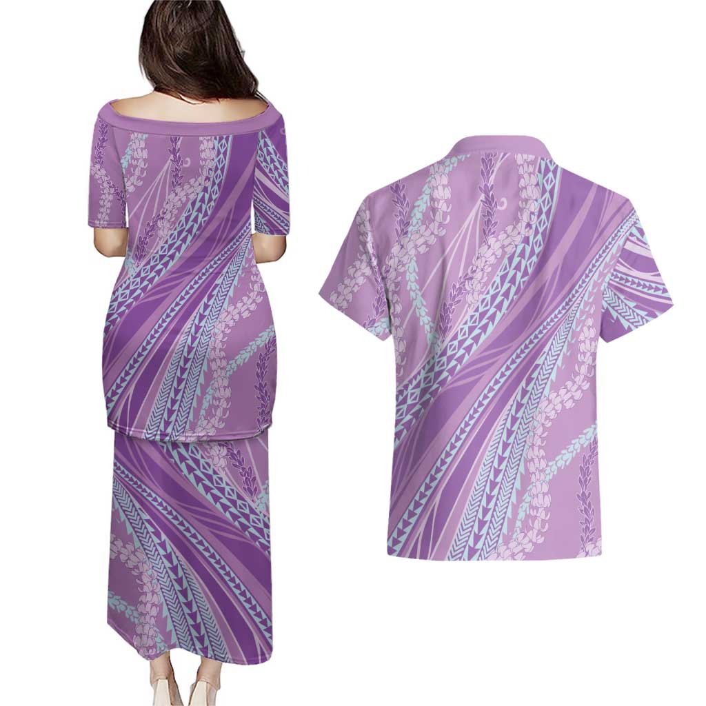 Polynesian Puakeniken Pikake Twisted Lei Couples Matching Puletasi and Hawaiian Shirt Amethys - Polynesian Pride