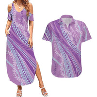 Polynesian Puakeniken Pikake Twisted Lei Couples Matching Summer Maxi Dress and Hawaiian Shirt Amethys LT7 Amethys - Polynesian Pride