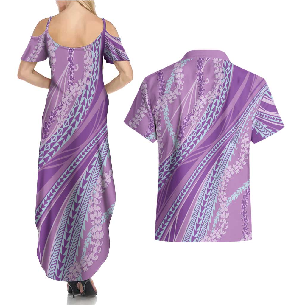 Polynesian Puakeniken Pikake Twisted Lei Couples Matching Summer Maxi Dress and Hawaiian Shirt Amethys LT7 - Polynesian Pride