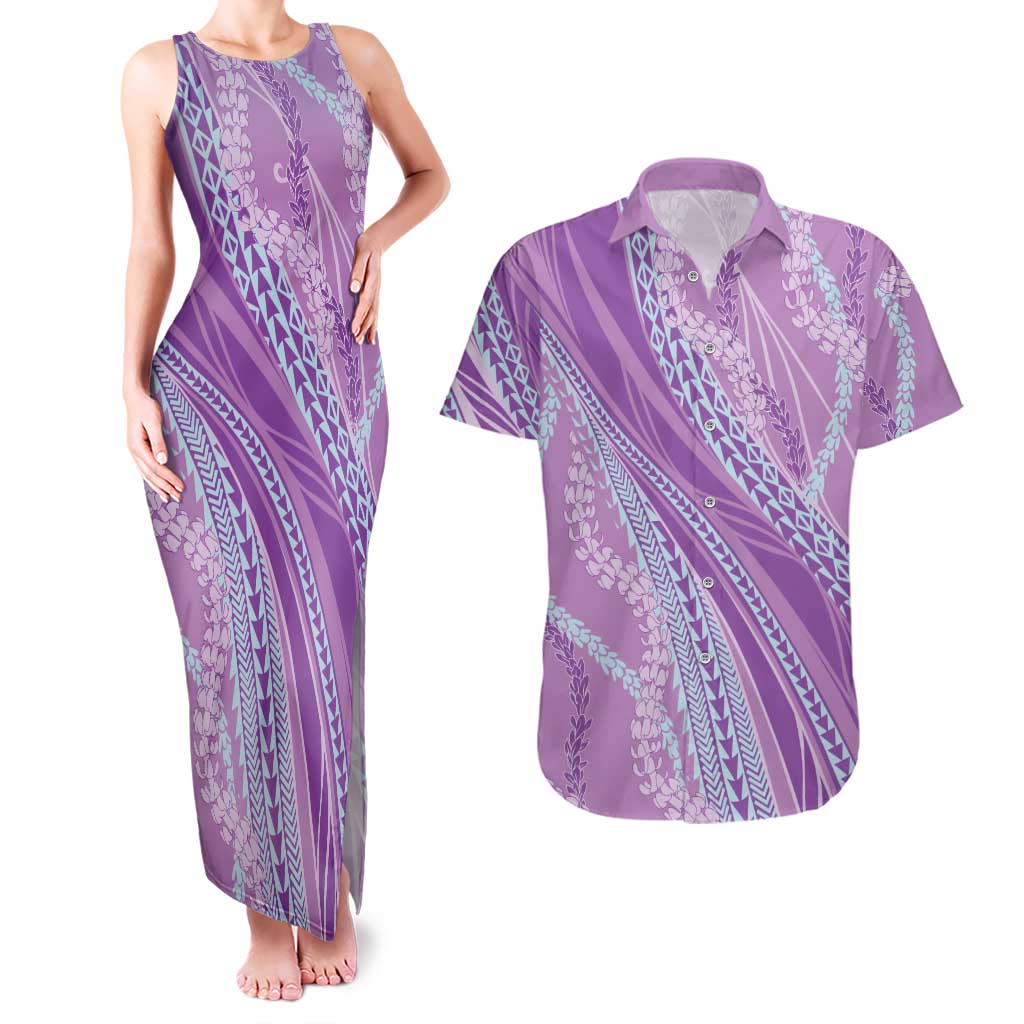 Polynesian Puakeniken Pikake Twisted Lei Couples Matching Tank Maxi Dress and Hawaiian Shirt Amethys LT7 Amethys - Polynesian Pride