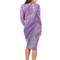 Polynesian Puakeniken Pikake Twisted Lei Family Matching Long Sleeve Bodycon Dress and Hawaiian Shirt Amethys LT7 - Polynesian Pride